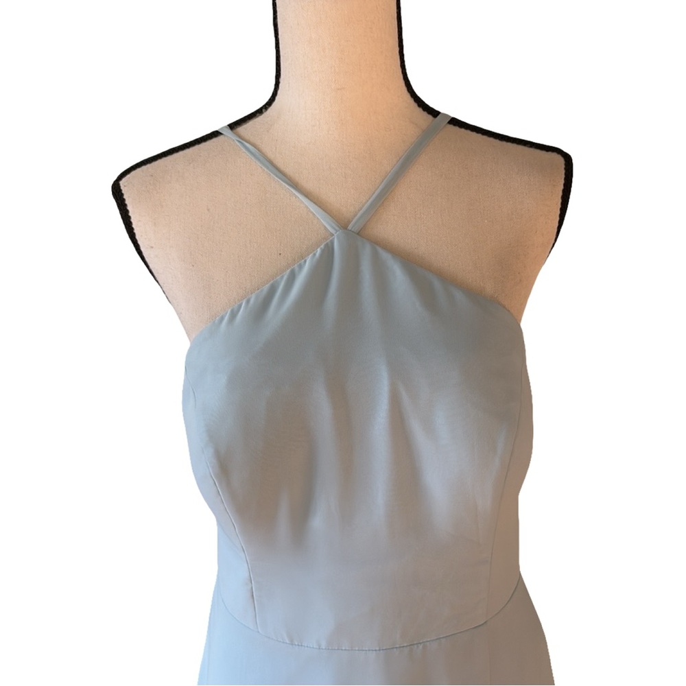 Azazie Bailey Sky Blue A-Line Halter Side Slit Chiffon Dress Size M - Picture 4 of 10